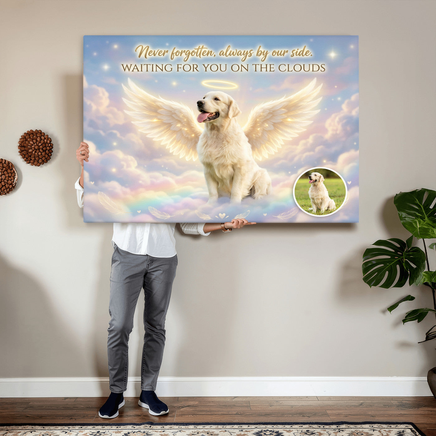 89664149-MGV-CV-36X24 - Pet Memorial Wall Art Canvas Print, Custom Dog Memorial Portrait, Personalized Angel Pet Loss Gift, Angel Wings Puppy Print