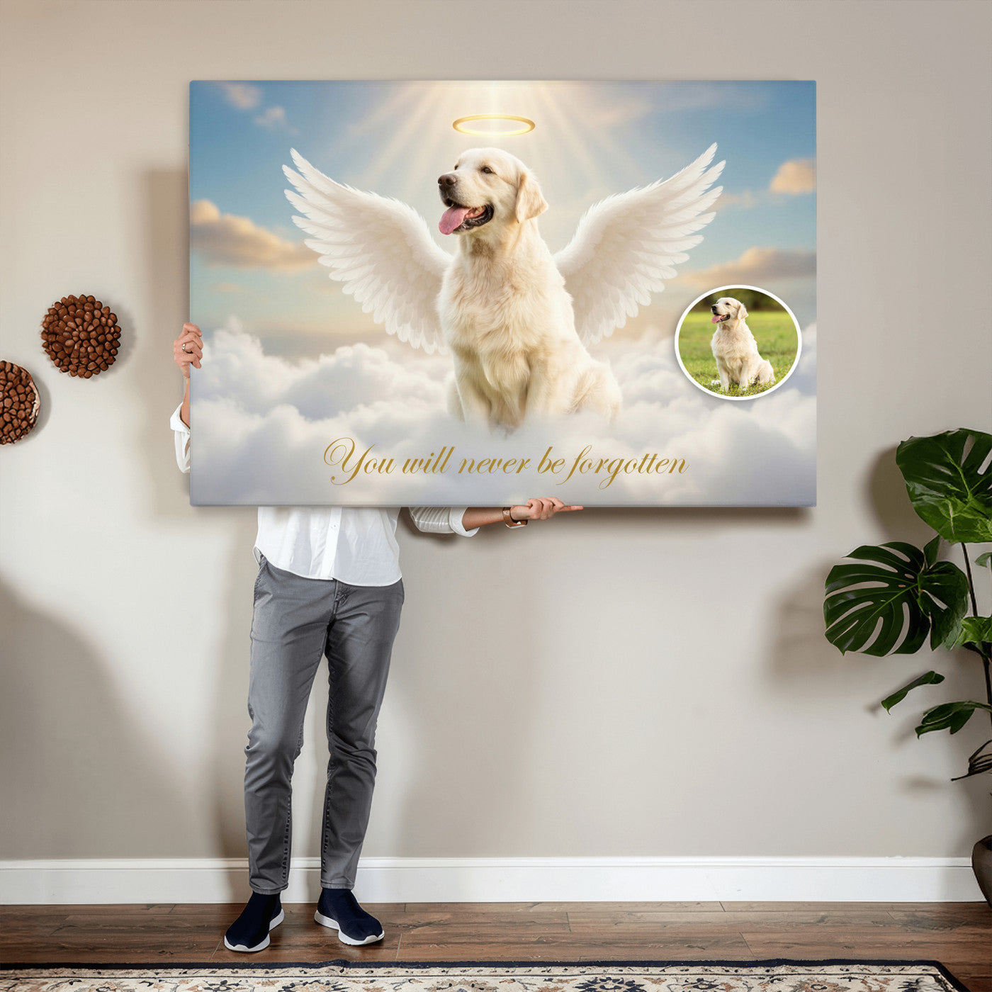 59821082-MGV-CV-36X24 - Pet Memorial Wall Art Canvas Print, Custom Dog Memorial Portrait, Personalized Angel Pet Loss Gift, Angel Wings Puppy Print