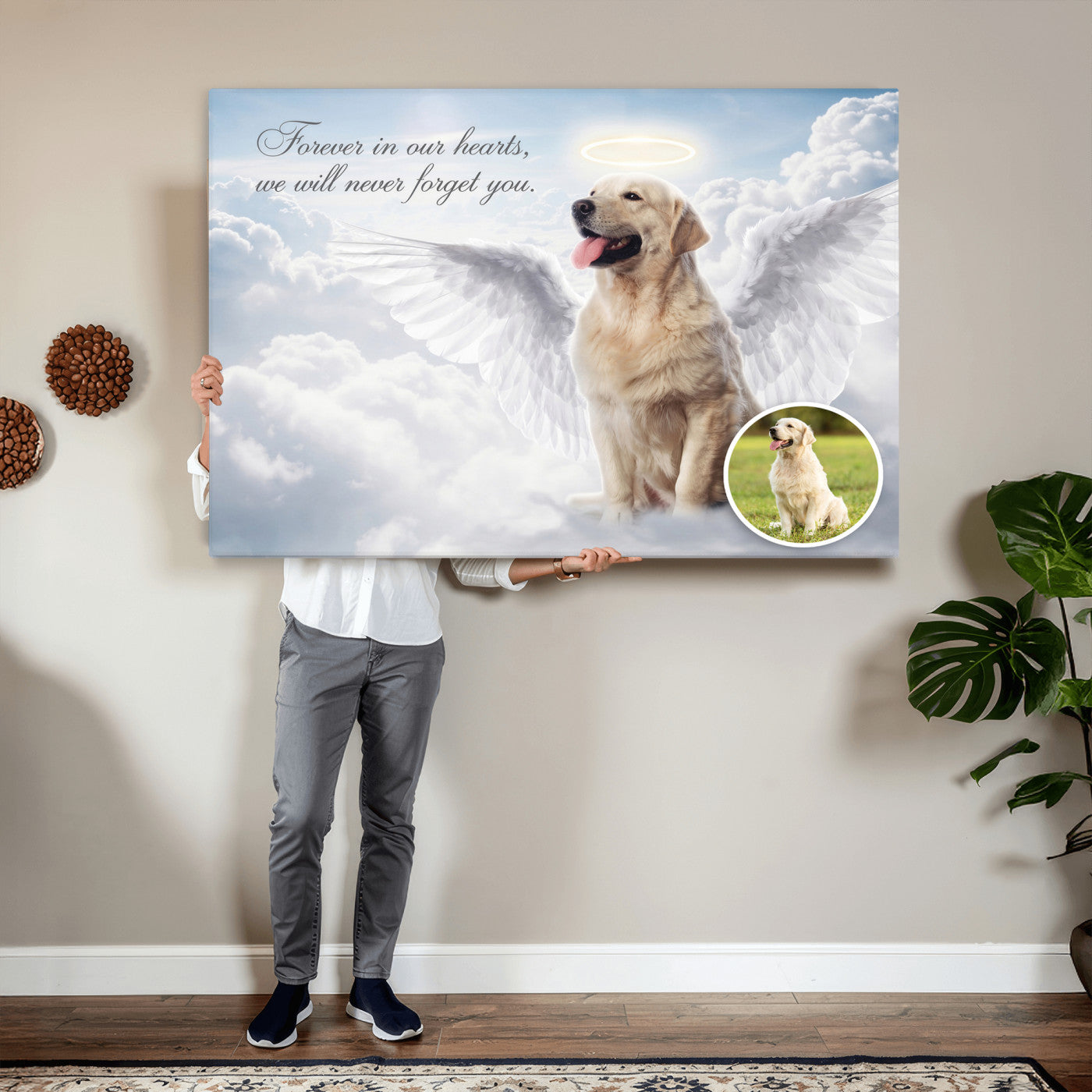 62795455-MGV-CV-36X24 - Pet Memorial Wall Art Canvas Print, Custom Dog Memorial Portrait, Personalized Angel Pet Loss Gift, Angel Wings Puppy Print