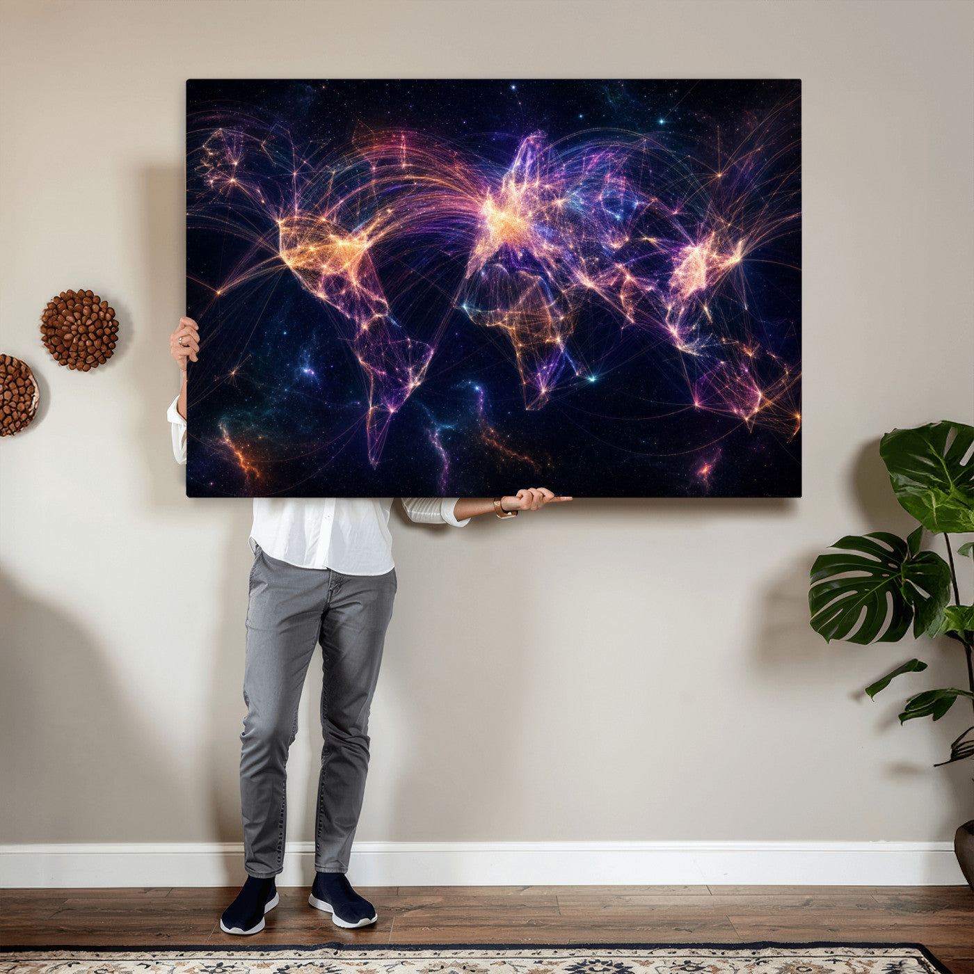 75155491-MGV-CV-36X24 - Global Flight Routes Map Canvas Wall Art, Worldwide Aviation Network Print, International Air Travel Wall Decor