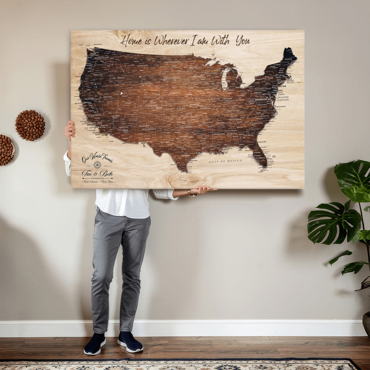 16274332-_Poster-30x20 - Personalized USA Push Pin Travel Map Canvas for Adventure Wall Decor