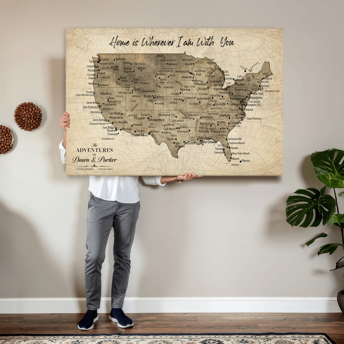 19102499U-MGV-CV-36X24 - Personalized USA Push Pin Travel Map Canvas for Adventure Wall Decor