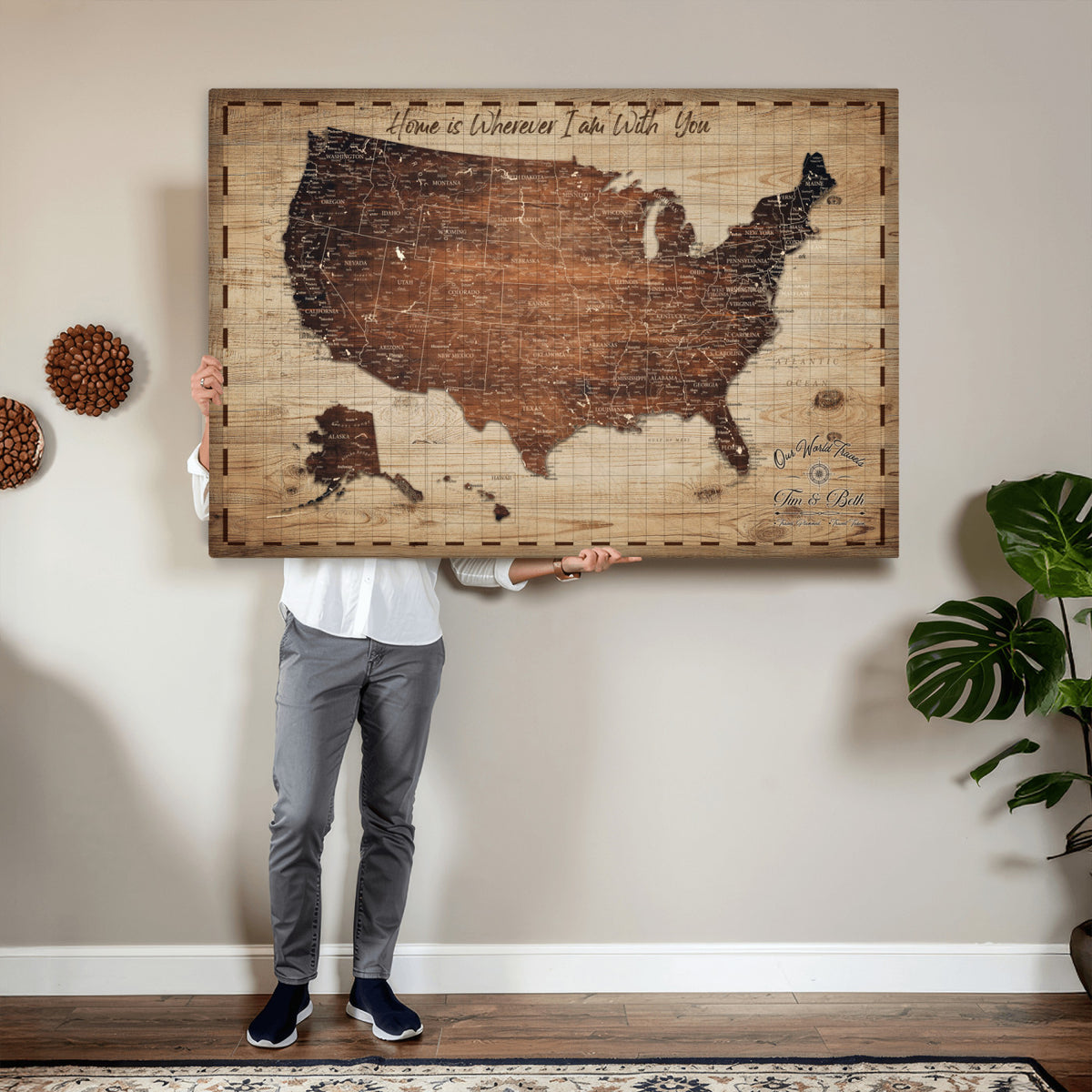 19102499U-MGV-CV-36X24 - Personalized USA Push Pin Travel Map Canvas for Adventure Wall Decor