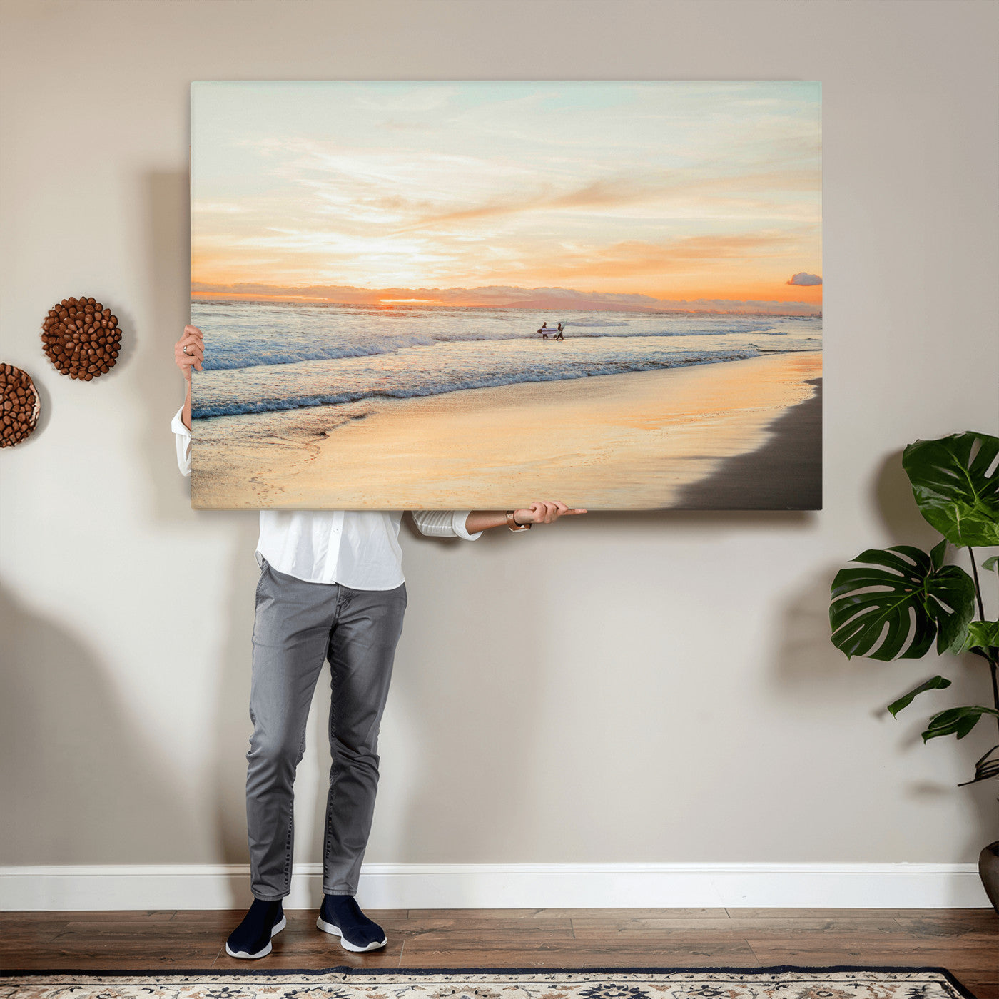 38131619-MGV-CV-36X24 - Beach Sunset Canvas Wall Art Print, Ocean Waves Landscape, Coastal Photography, Seascape Wall Decor, Ready to Hang