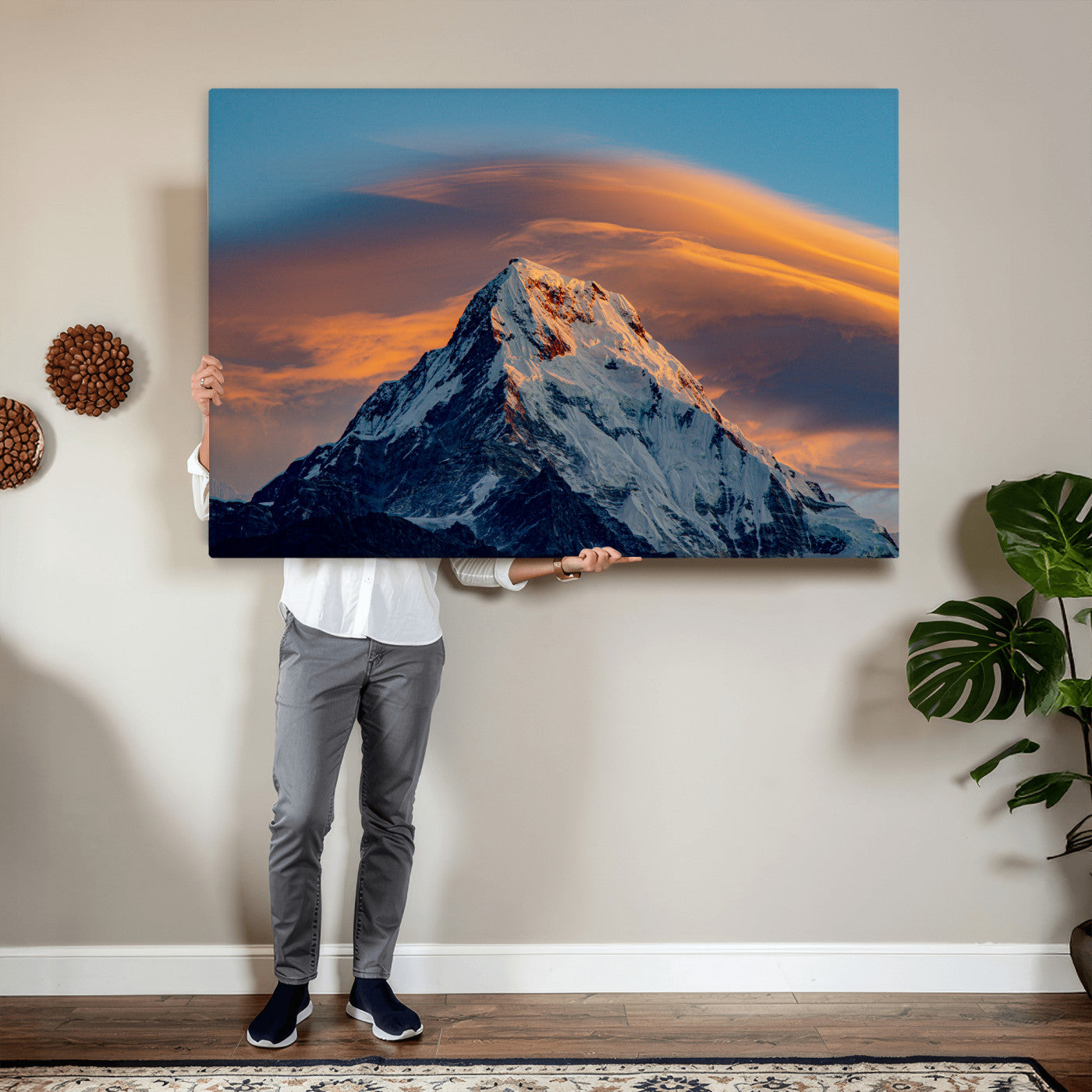 73810927-MGV-CV-36X24 - Snow Mountain Canvas Wall Art Print, Alpine Peak Landscape, Winter Nature Photography, Large Mountain Decor, Ready to Hang