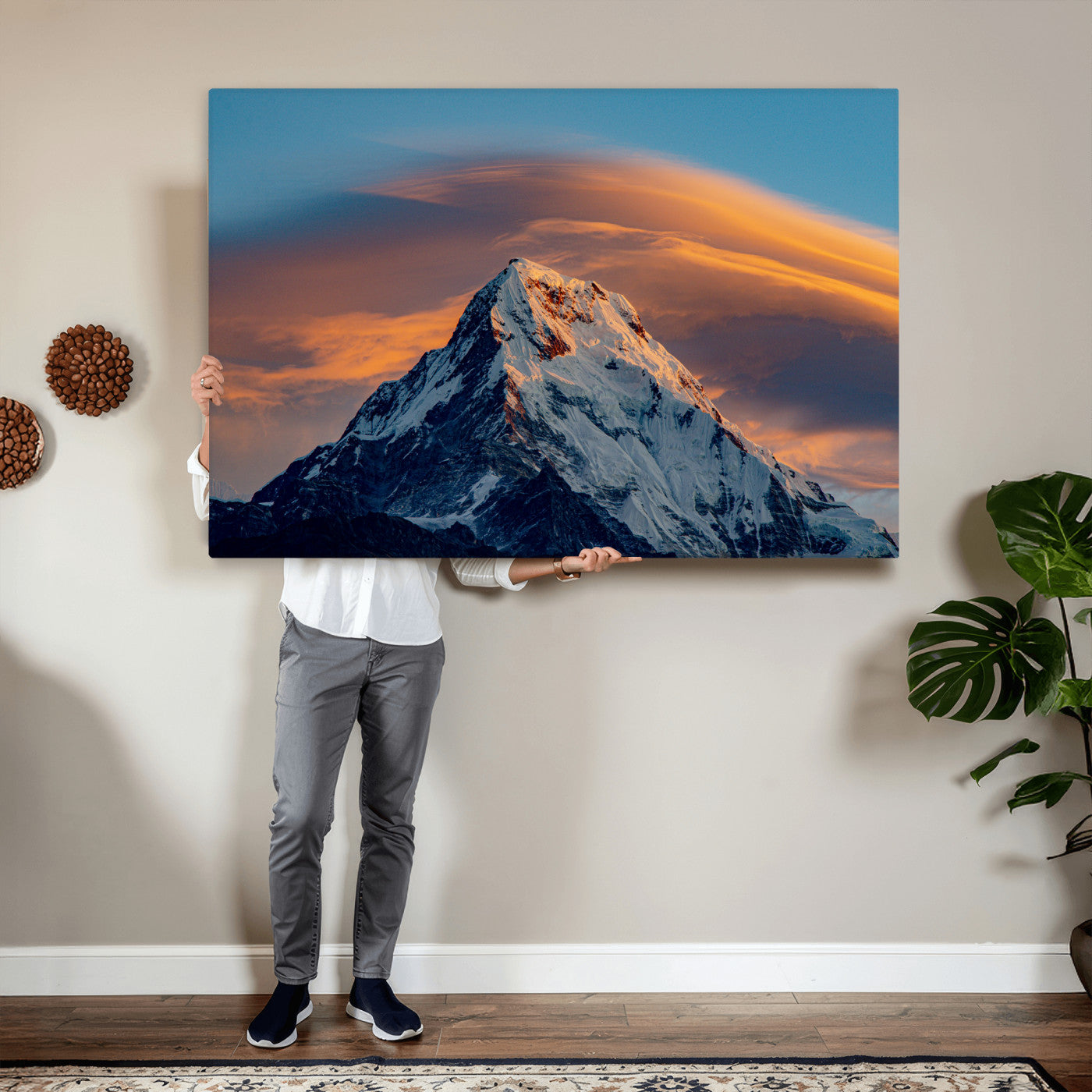 73810927-MGV-CV-36X24 - Snow Mountain Canvas Wall Art Print | Alpine Peak Landscape, Winter Nature Photography, Large Mountain Decor
