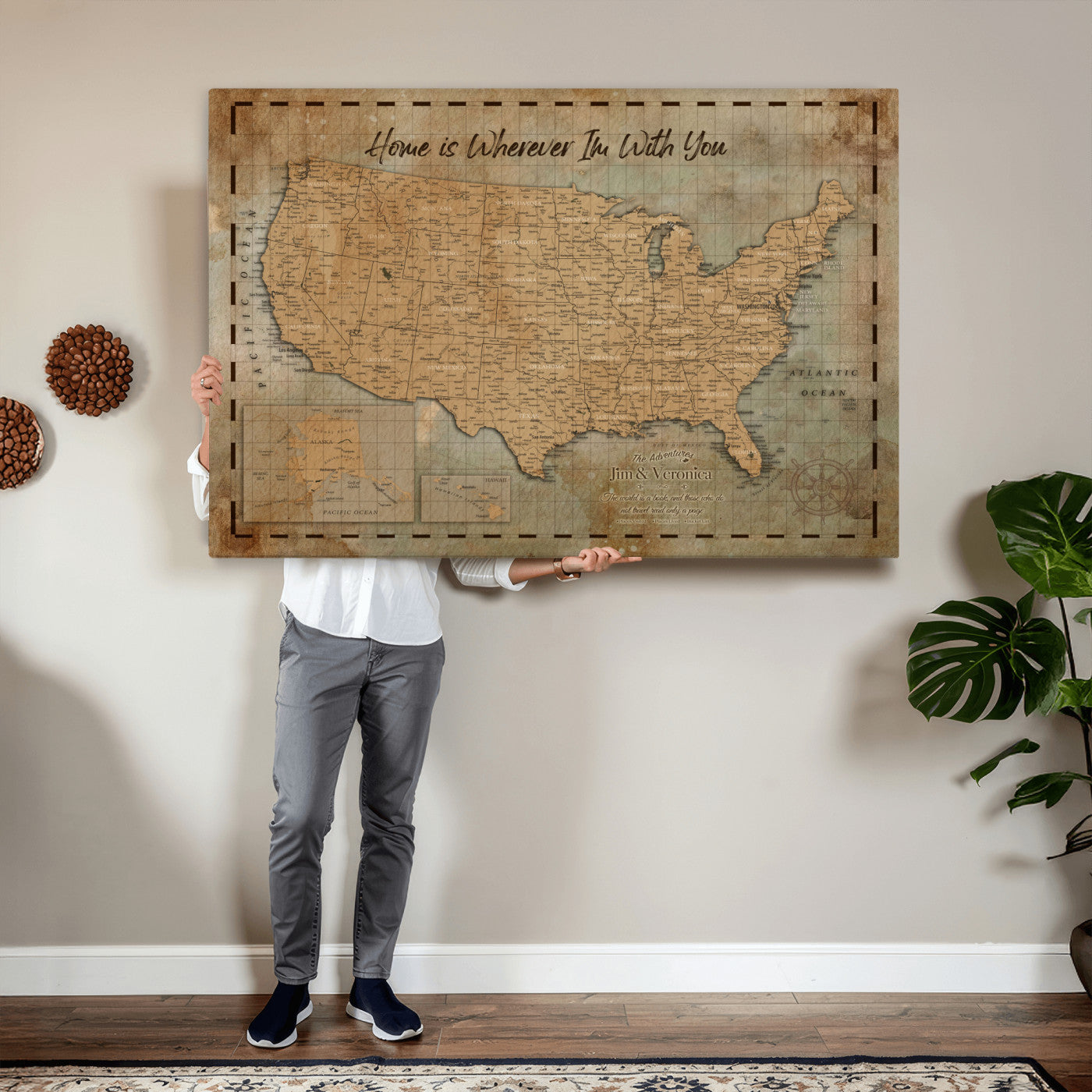 87620242-MGV-CV-36X24 - Personalized USA Push Pin Travel Map Wall Art Canvas Print | Custom United States Map | Push Pin Map - USA Bucket List Map