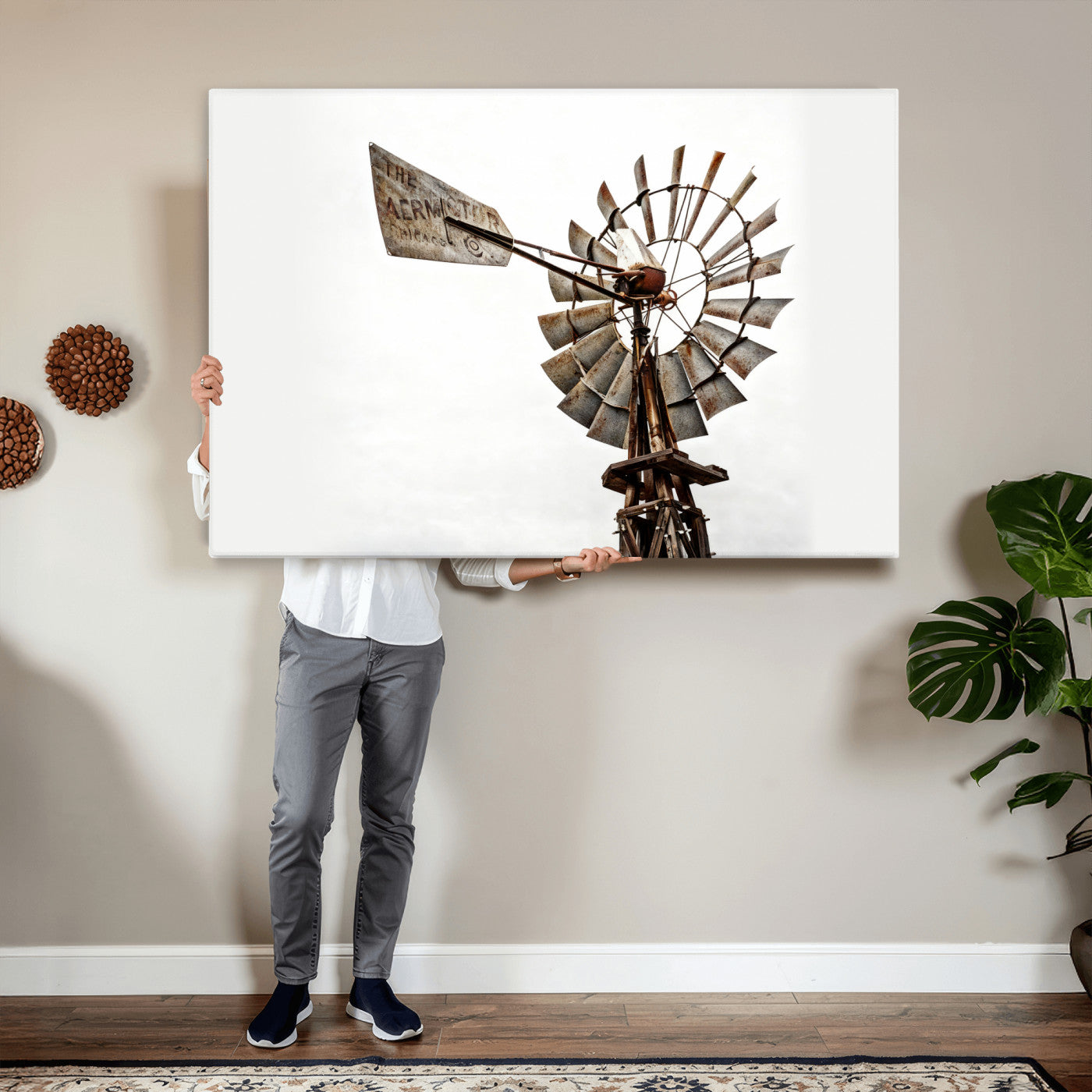 99806928-MGV-CV-36X24 - Rustic Farmhouse Windmill Canvas Wall Art Vintage Western Farmhouse Print