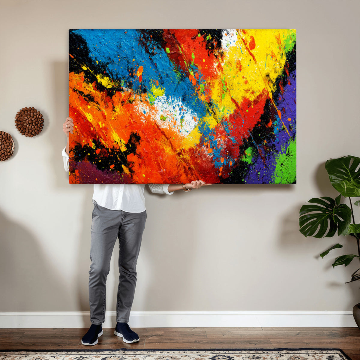 74888753-MGV-CV-36X24 - Vibrant Blue Abstract Canvas Wall Art Colorful Impasto Oil Painting Print