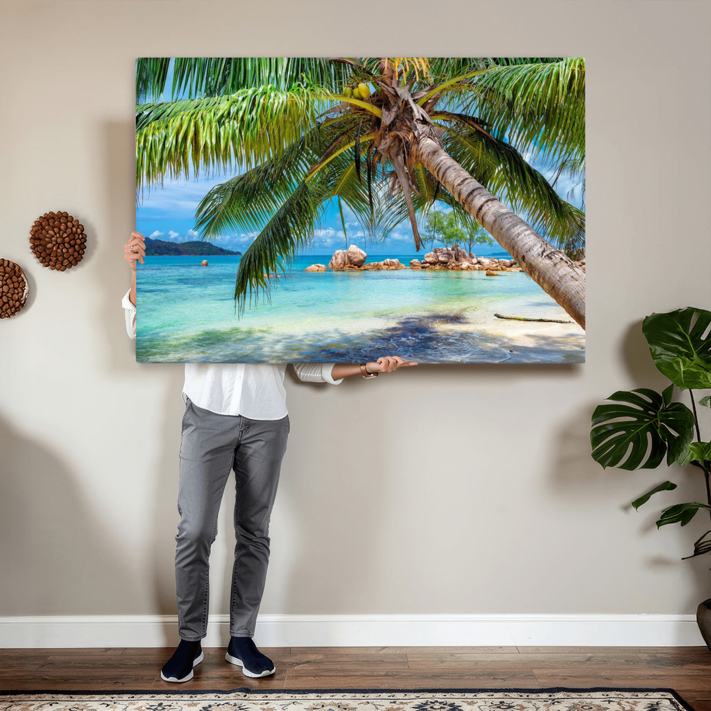 86824715-MGV-CV-36X24 - Seychelles Beach Canvas Wall Art - Anse Volbert Praslin Island Print