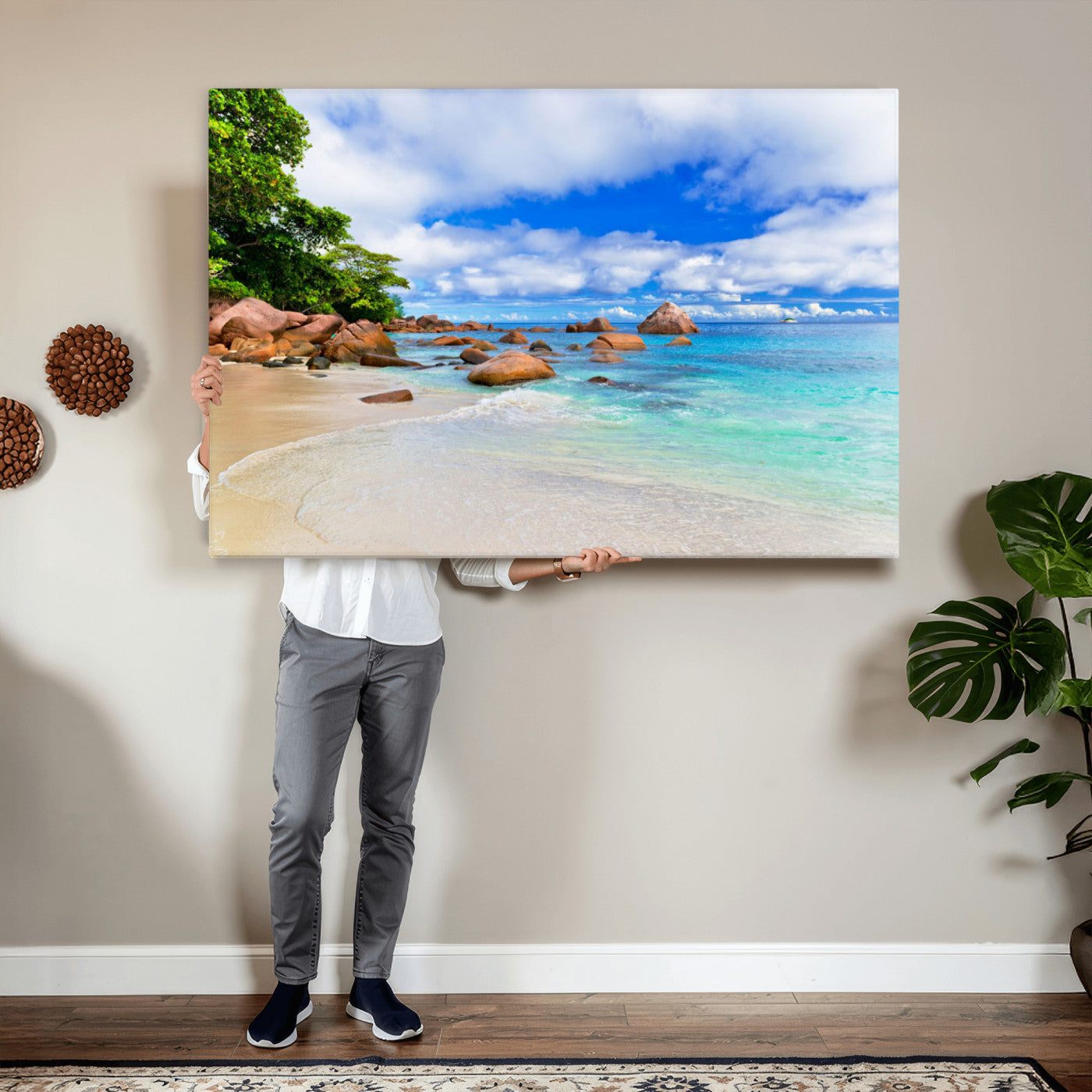 81980382-MGV-CV-36X24 - Seychelles Beach Canvas Wall Art - Anse Intendance Turquoise Ocean Print