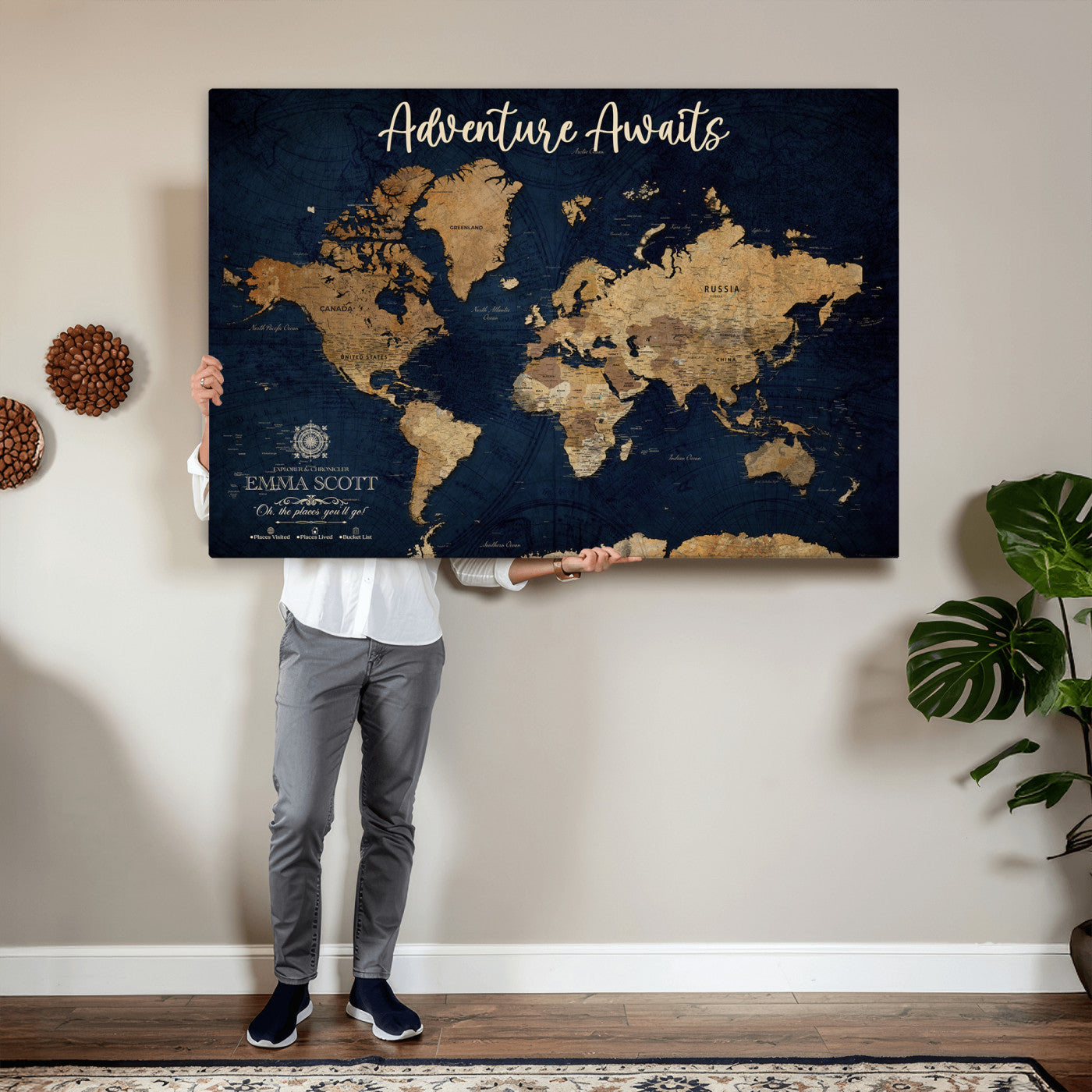 44399597-MGV-CV-36X24 - Custom Push Pin World Map Canvas Print β Personalized Travel Map Wall Art