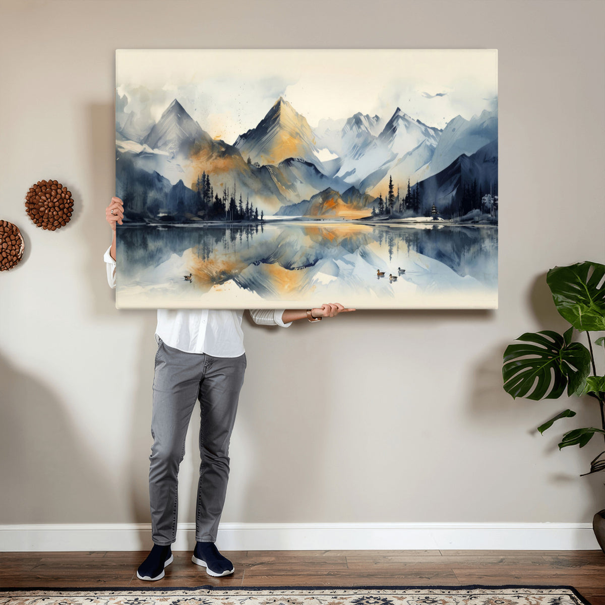 10196184T-MGV-CV-36X24 - Abstract Lake Mountain Wall Art Canvas Print