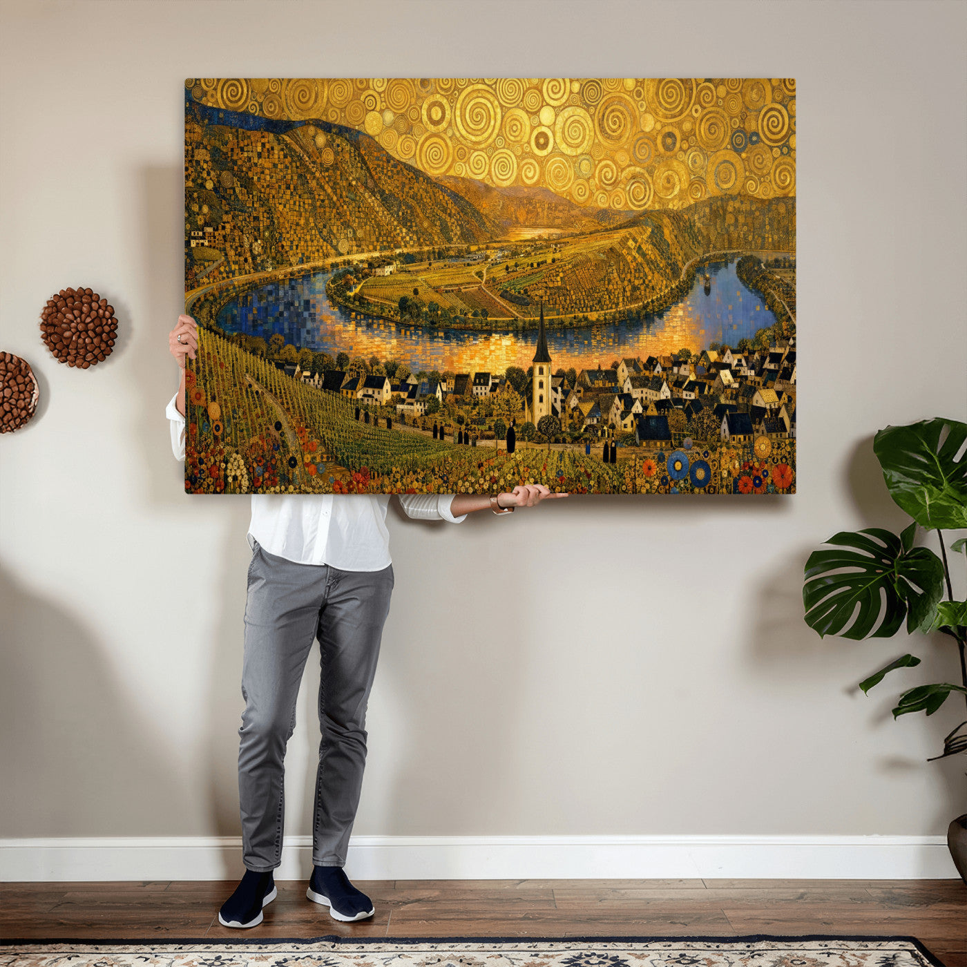33713008-MGV-CV-36X24 - Gustav Klimt Style Mosel City Wall Art Canvas Print