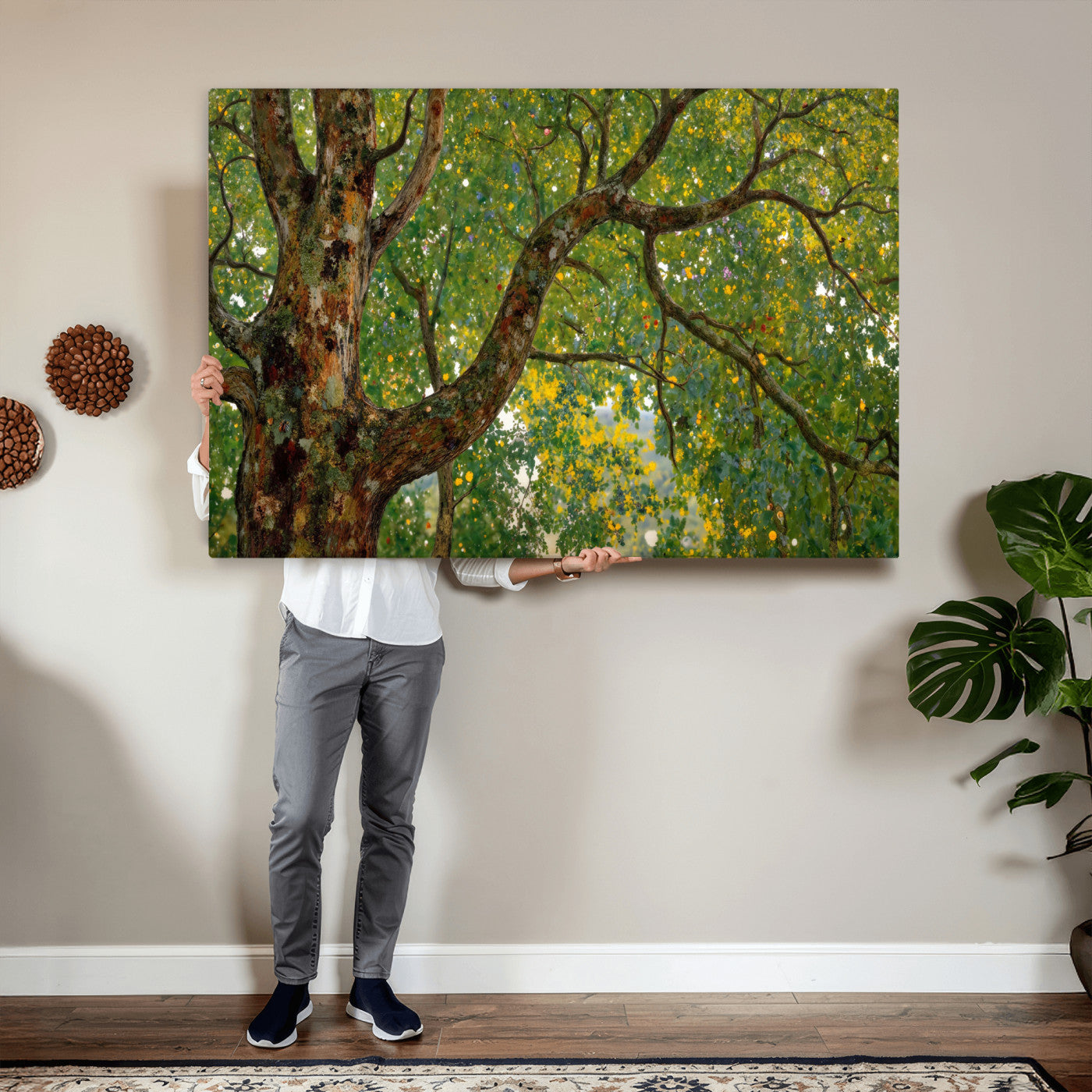 23663535-MGV-CV-36X24 - Vintage Summer Forest Green Tree Wall Art Canvas Print, Lush Leaves Impressionist Painting Print