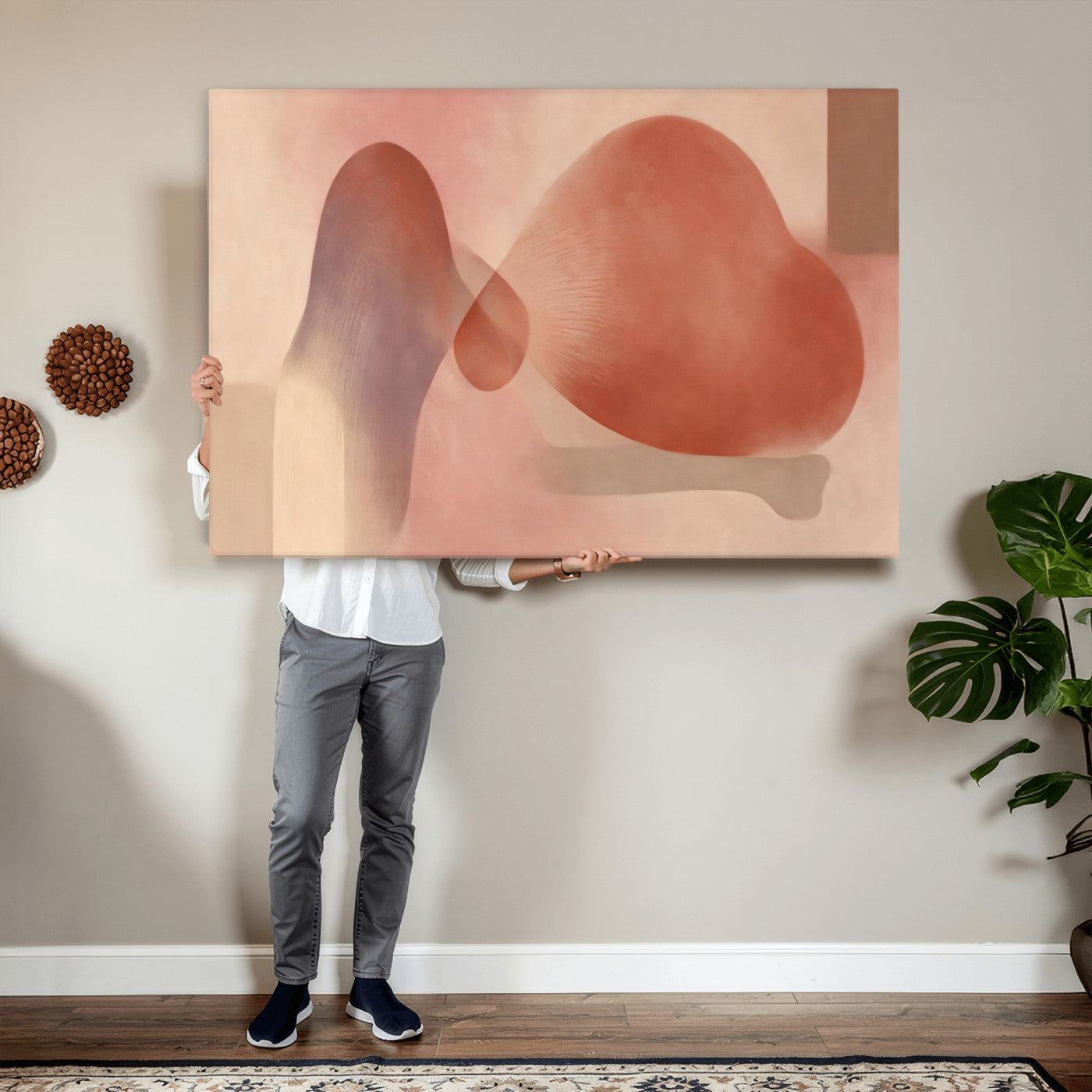 85110643-MGV-CV-36X24 - Vinna Begin Calin Biomorphic Abstract Wall Art Canvas Print, Terracotta Pink Organic Shapes Art Painting Print