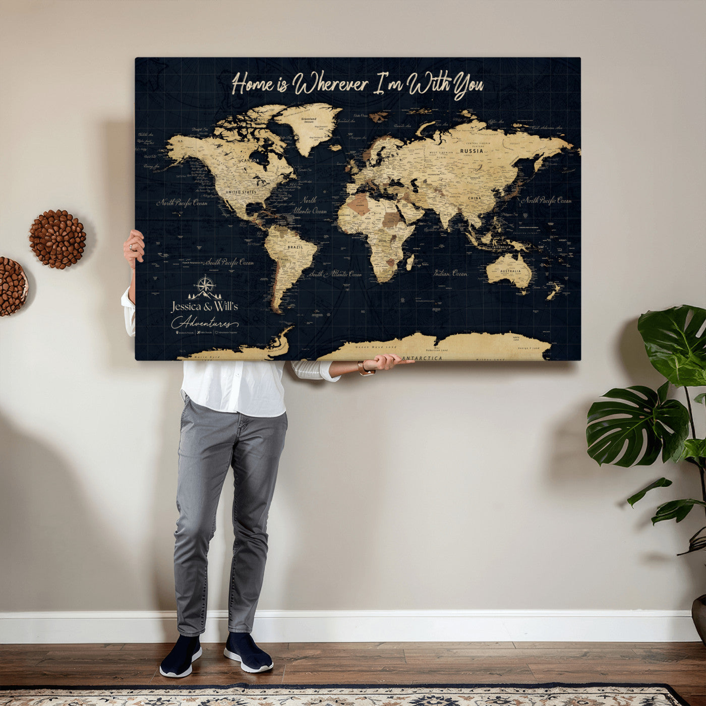 19542599-MGV-CV-36X24 - Custom Push Pin World Map Canvas | Personalized Travel Tracker | Wedding Anniversary Gift for Couples | Adventure Map Wall Art with Pins