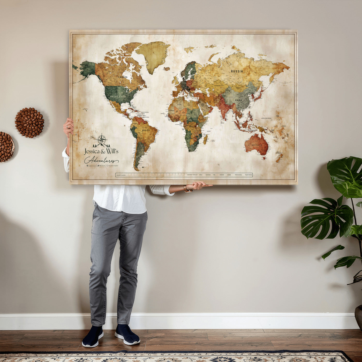 19542567-MGV-CV-36X24 - Custom Push Pin World Map Canvas | Personalized Travel Tracker | Wedding Anniversary Gift for Couples | Adventure Map Wall Art with Pins