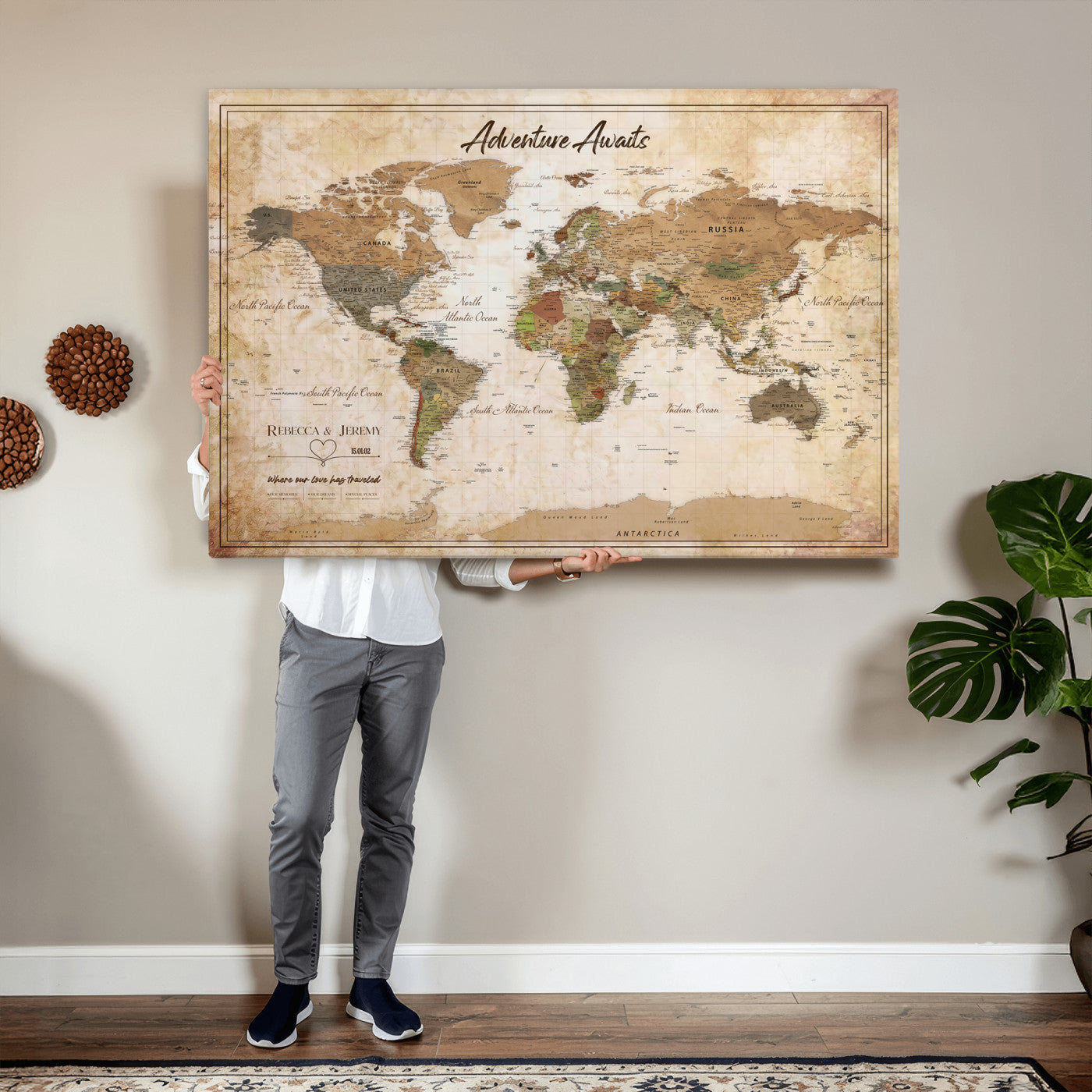 1954256765-MGV-CV-36X24 - Custom Push Pin World Map Canvas PRINT | Personalized Travel Tracker | Wedding Anniversary Gift