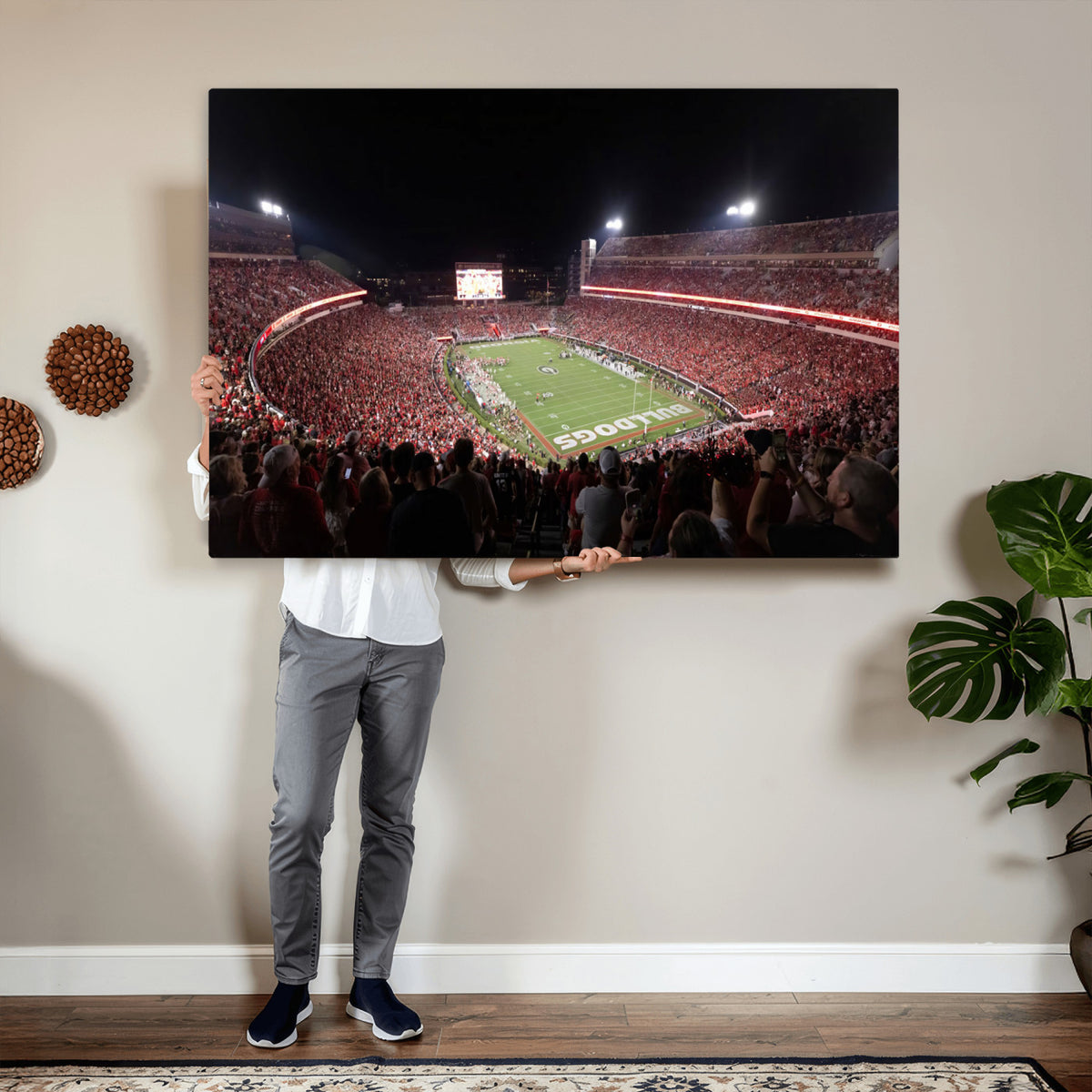 50587166-_Poster-30x20 - Sanford Stadium Georgia Bulldogs Canvas Print 3 Piece Framed Wall Art Extra Large Floating Frame Sports Poster Made in USA