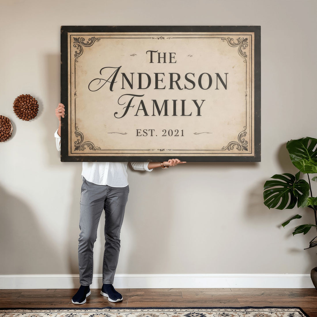 Personalized Family Established Sign Canvas Print, Vintage Charcoal