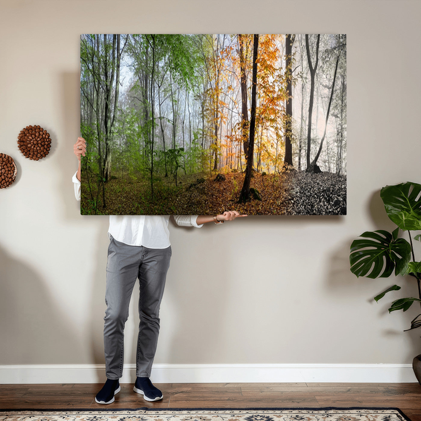 95317-MGV-CV-36X24 - Four Seasons Wall Art Forest Canvas Print – Triptych Seasonal Nature Print – Landscape Decor for Living Room