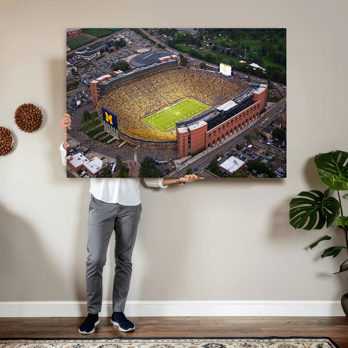 95248-PAN-FL-20X10 - University of Michigan Wolverines Football Team Print - Ann Arbor Michigan Stadium Wall Art Canvas