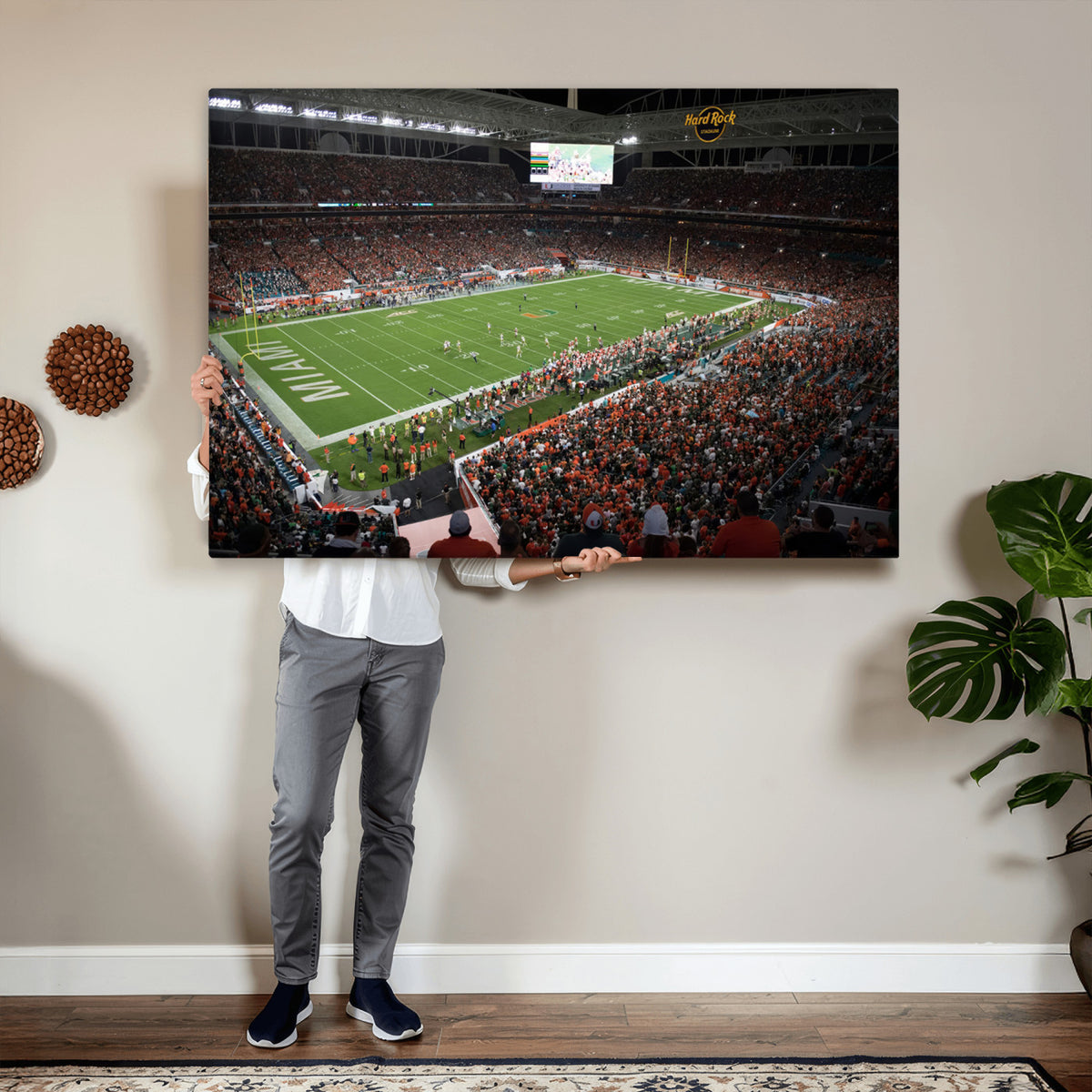 33698-PAN-FL-20X10 - Miami Hurricanes Football Team Print Canvas- Miami Hard Rock Stadium Wall Art Canvas Print