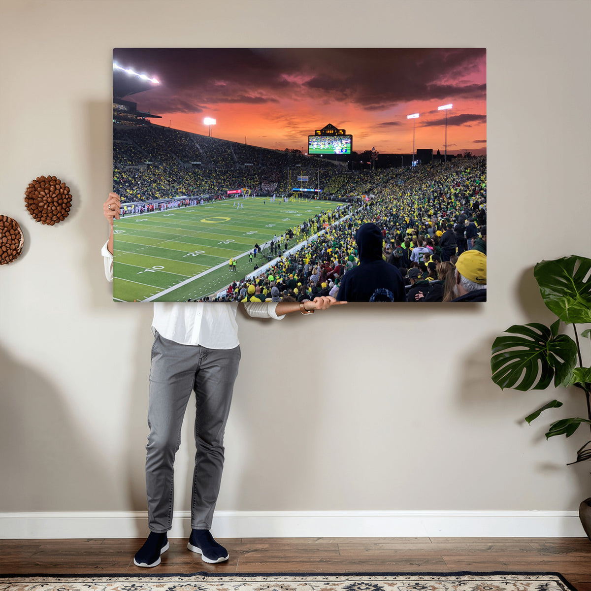 75065-PAN-FL-20X10 - Eugene Autzen Stadium Canvas Wall Art Print – Sunset Over Iconic Football Field Wall Decor for Home