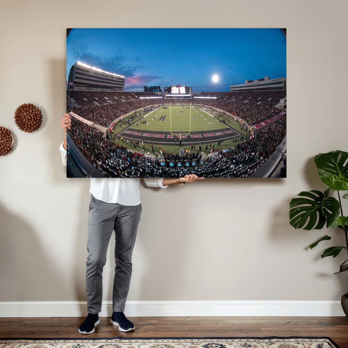 60763-PAN-FL-20X10 - Texas Tech Red Raiders Canvas, Framed Football Team Print - Lubbock Jones AT&T Stadium Wall Art