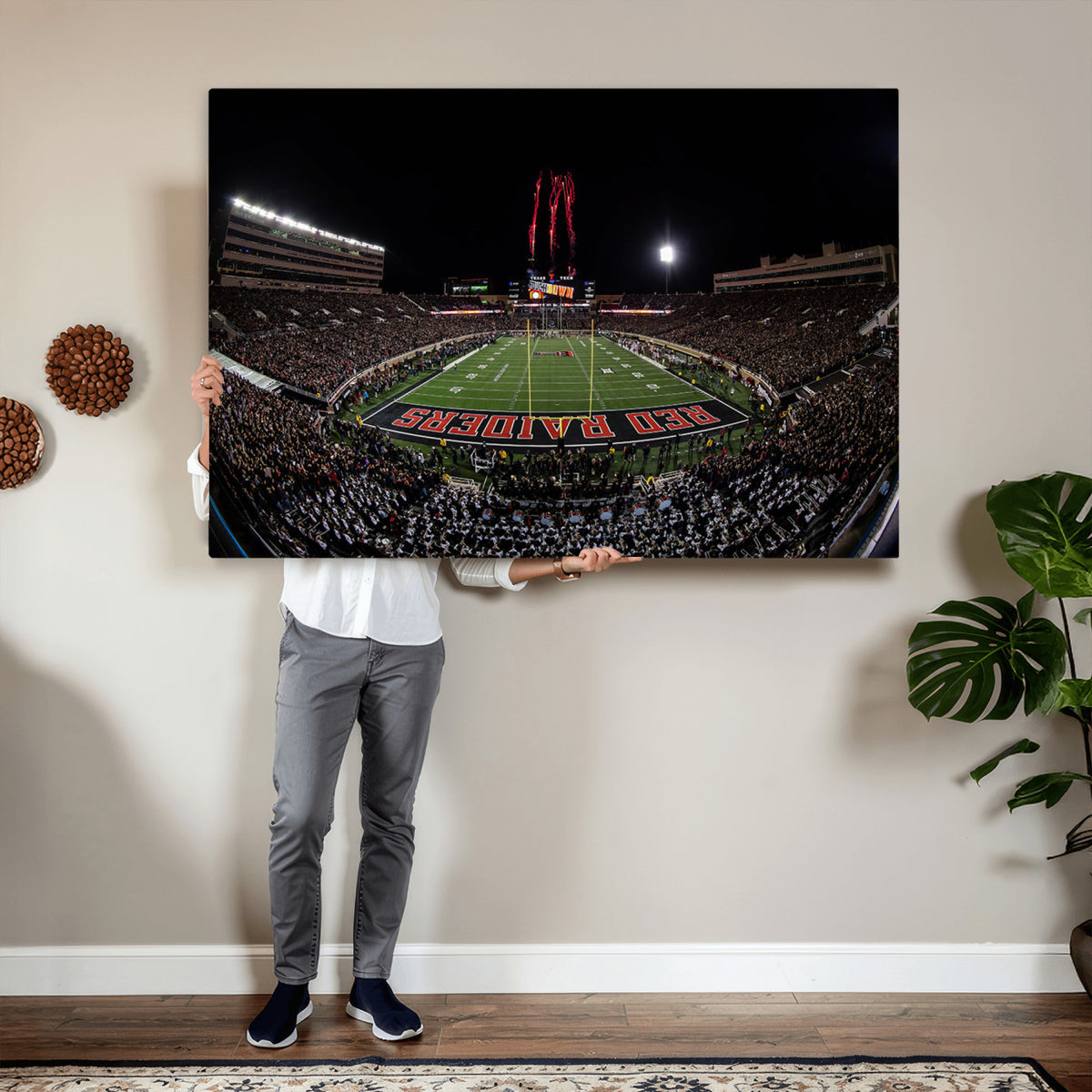 83122-PAN-FL-20X10 - Framed Texas Tech Red Raiders Stadium Canvas, Texas Tech Red Raiders Football Team Print - Lubbock
