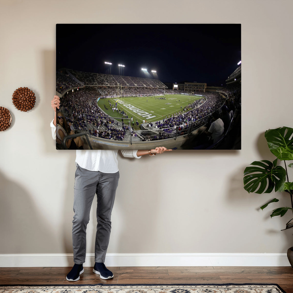 59222-PAN-FL-20X10 - TCU Horned Frogs Football Team Print - Fort Worth Amon G. Carter Stadium Wall Art Canvas Print.