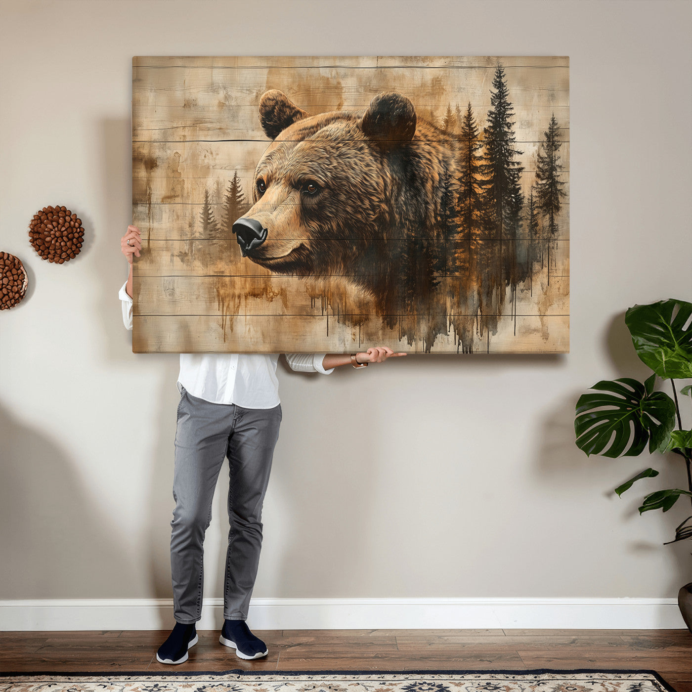 48378-MGV-CV-36X24 - Rustic Grizzly Bear Wall Art, Abstract Grizzly 399 Bear Wall Art Canvas Print - Woodland Wildlife