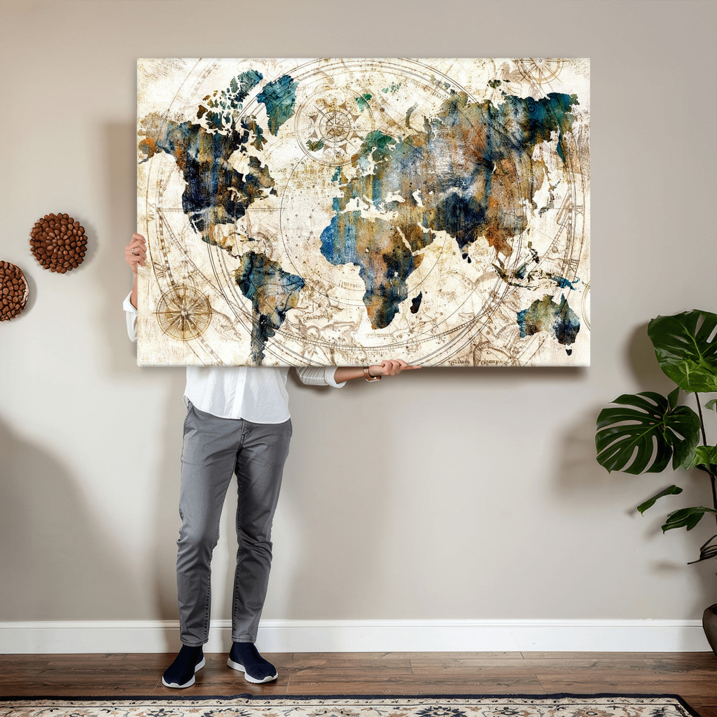10554-MGV-CV-36X24 - Abstract World Map Art Print Canvas Print