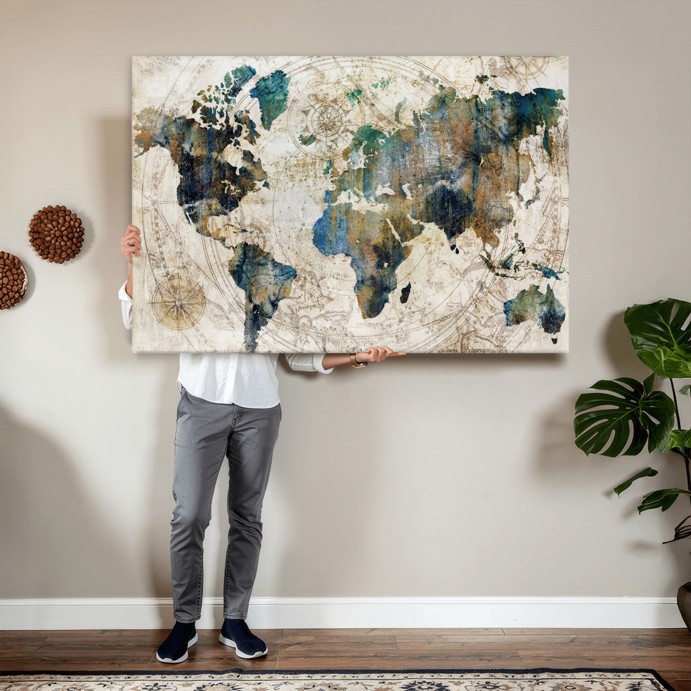 36972-MGV-CV-36X24 - Grunge Abstract World Map Art Print Canvas Print for Office Decor