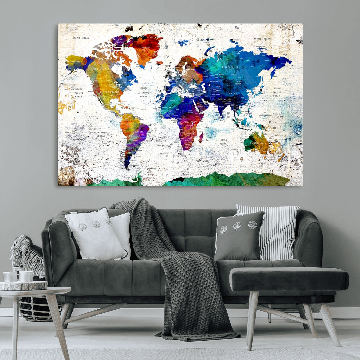 47974-MGV-CV-36X24-Push Pin World Map Canvas Print – Travel Tracker Wall Art for Couples, Perfect Anniversary Gift for Home or Office Decor