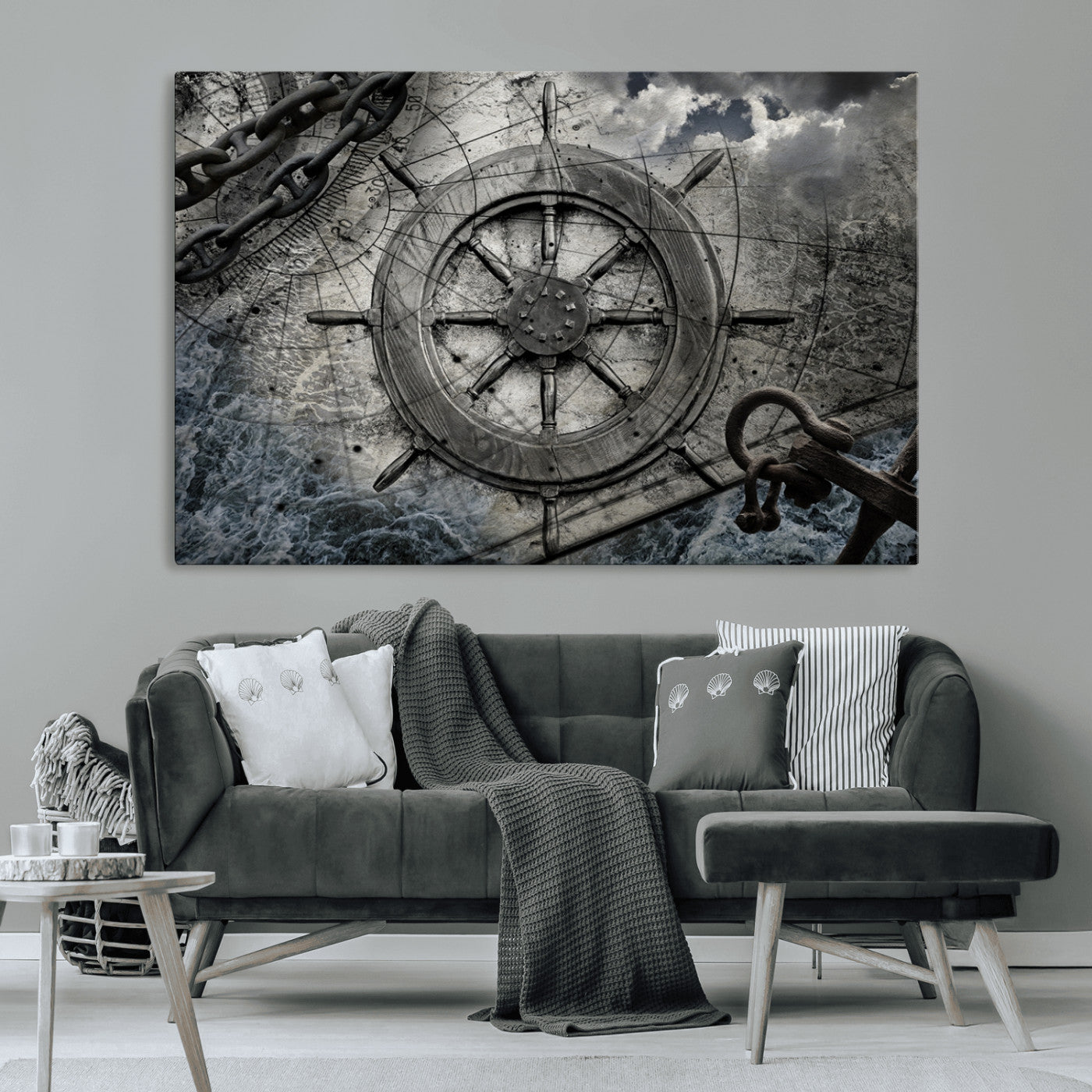 -Ship Steering Wheel Vintage Wall Art Canvas Print