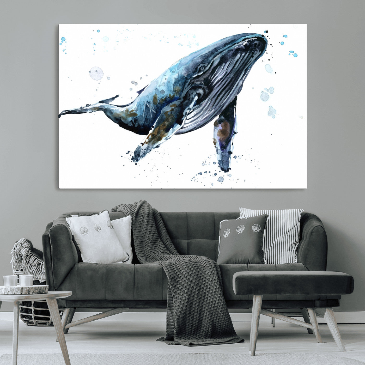 -Watercolor Whale Wall Art Canvas Print