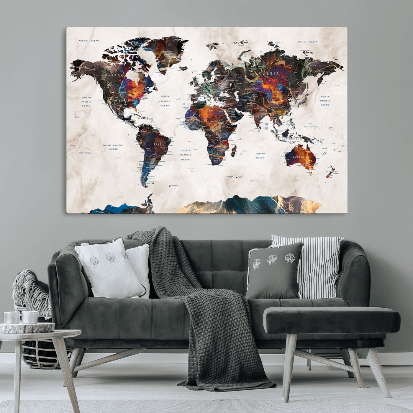 90881-MGV-CV-36X24-Push Pin World Map Canvas Print – Travel Tracker Wall Art for Couples, Perfect Anniversary Gift for Home or Office Decor