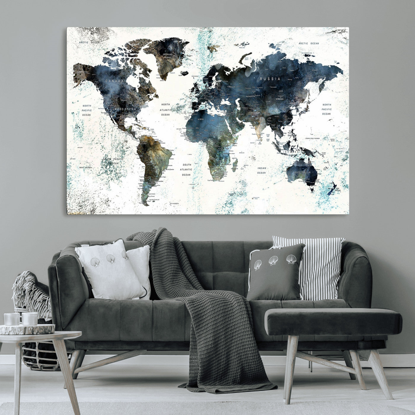75398-MGV-CV-36X24-Push Pin World Map Canvas Print – Travel Tracker Wall Art for Couples, Perfect Anniversary Gift for Home or Office Decor