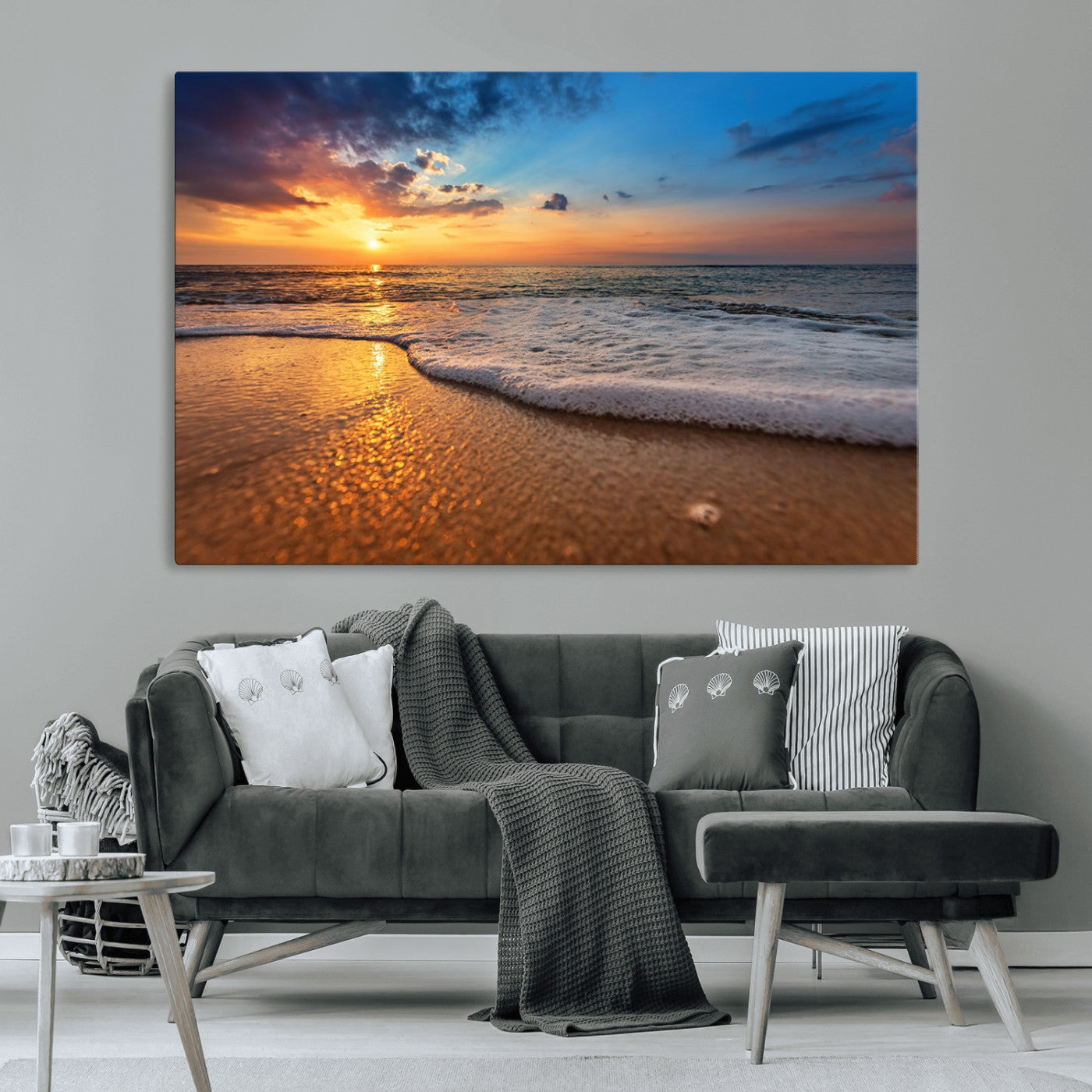 -Sunset and Beach at Night Wall Art Canvas Print