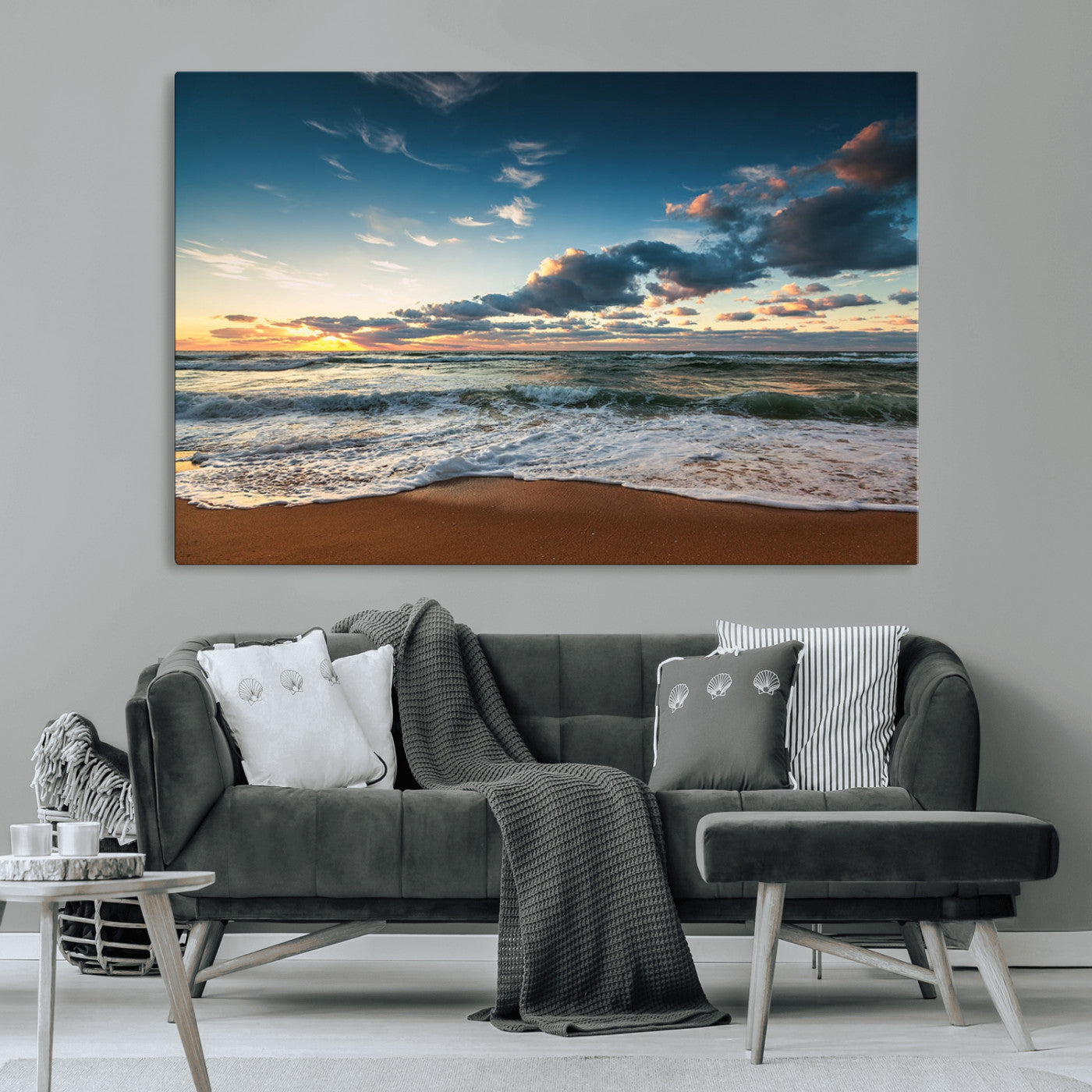 58103-MGV-CV-36X24-Ocean Beach Wall Art Canvas Print Sunset Artwork Print Coastal Wall Art