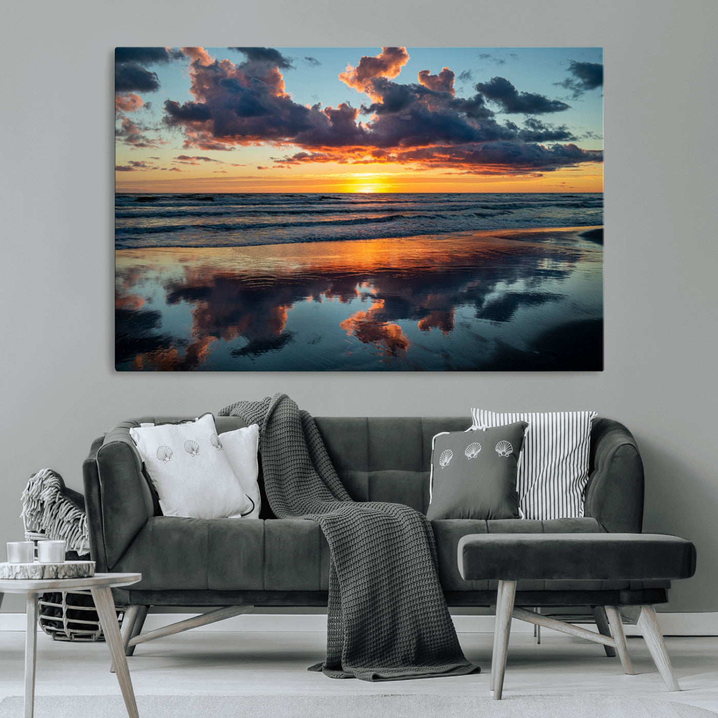 44145-MGV-CV-36X24-Beach Sunset Print - Stunning Ocean Canvas Artwork with Sunset Reflection Design for Elegant Home or