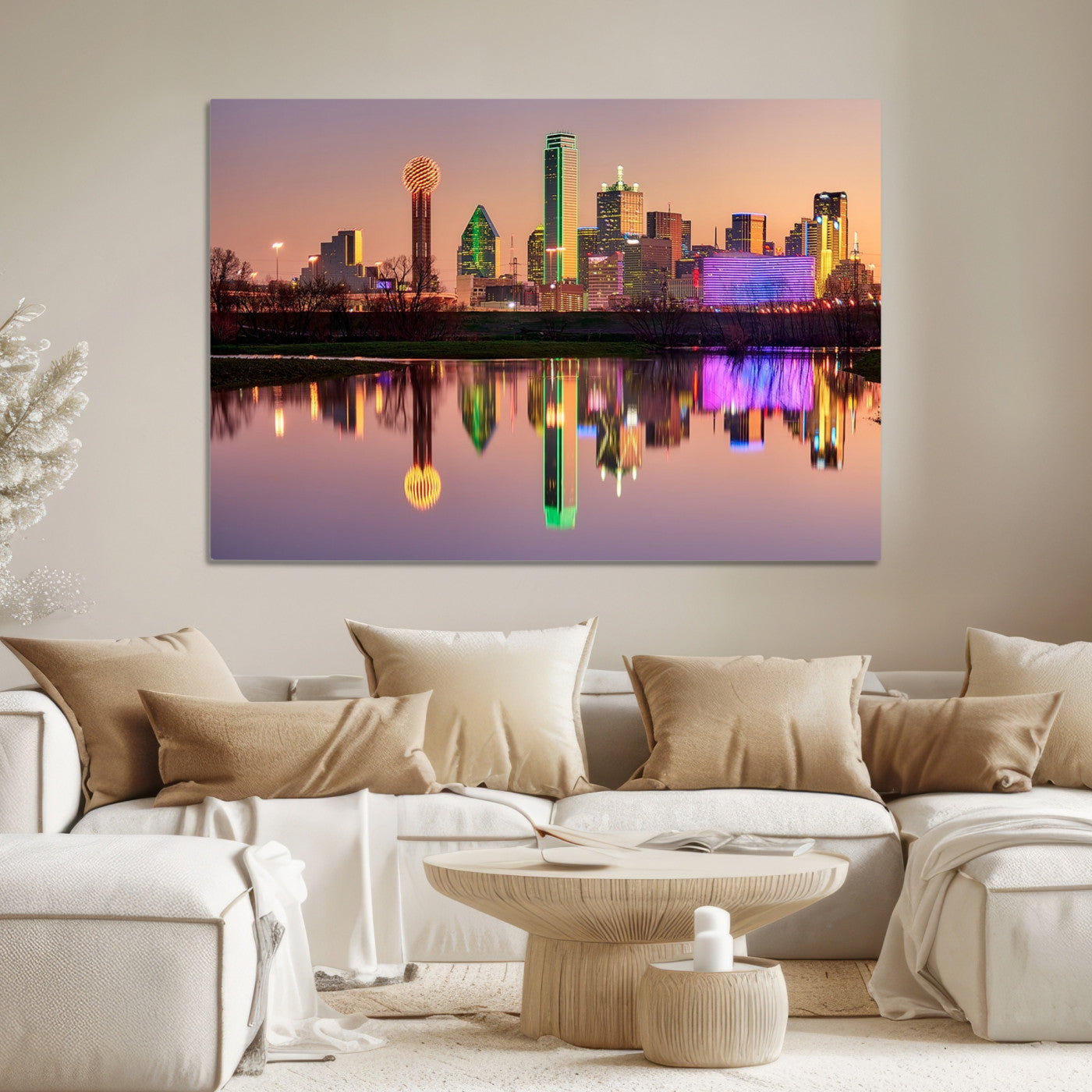 -Colorful Dallas City Lights Night Skyline Wall Art Print Dallas Cityscape Canvas Print Dallas
