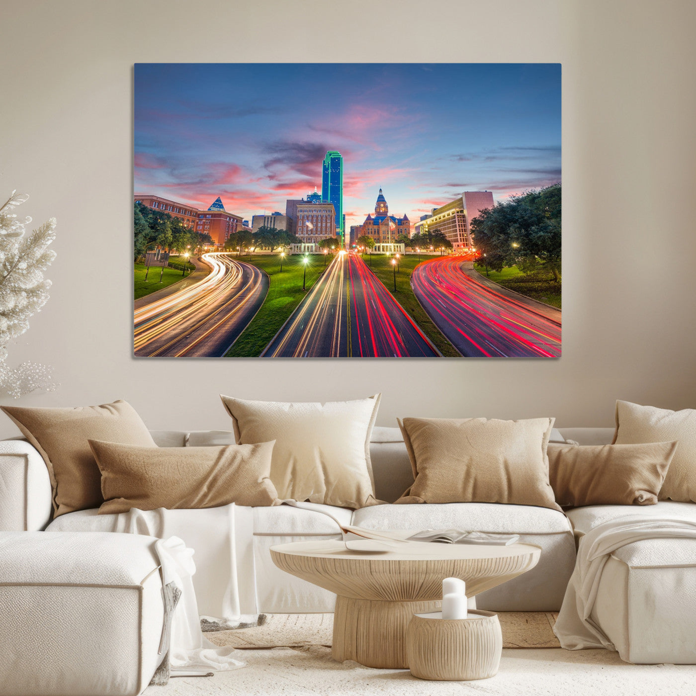 -Dallas City Lights Large Wall Art Dallas Cityscape Canvas Print Framed Living Room Decor
