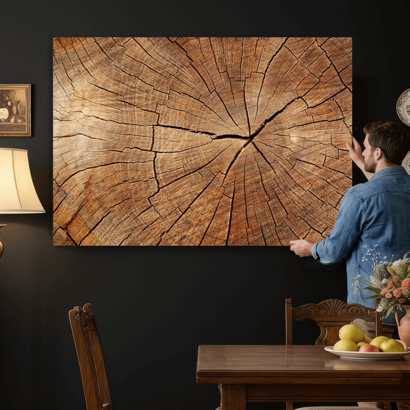 61710-MGV-CV-36X24 - Tree Ring Canvas Art, Rustic Wood Grain Wall Art, Tree Slice Decor for Modern Homes, Giclee