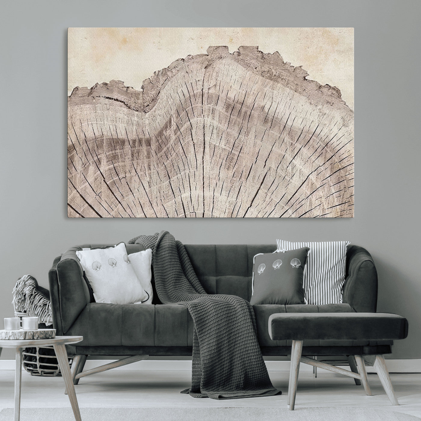 -Tree Ring Wall Art Triptych, Rustic Wood Ring Canvas Print, Minimalist Wall Decor for Modern Homes