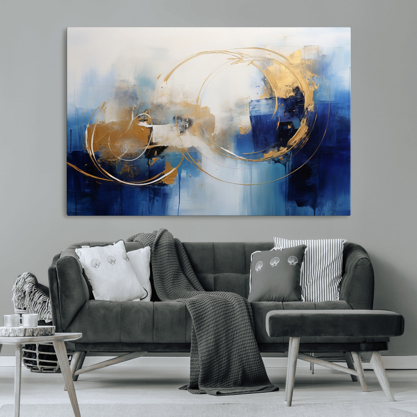 52314-MGV-CV-36X24-Navy Blue Abstract Wall Art Canvas Print