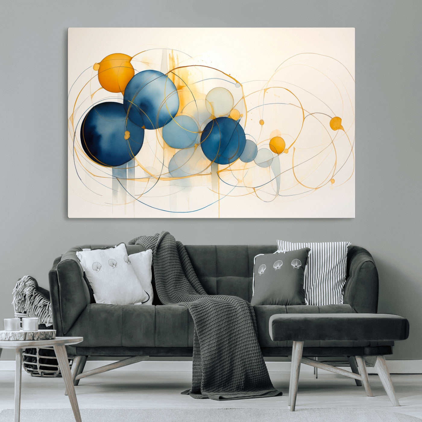 36188-MGV-CV-36X24-Geometric Blue Orange Abstract Wall Art Canvas, Geometric Blue Orange Canvas Print