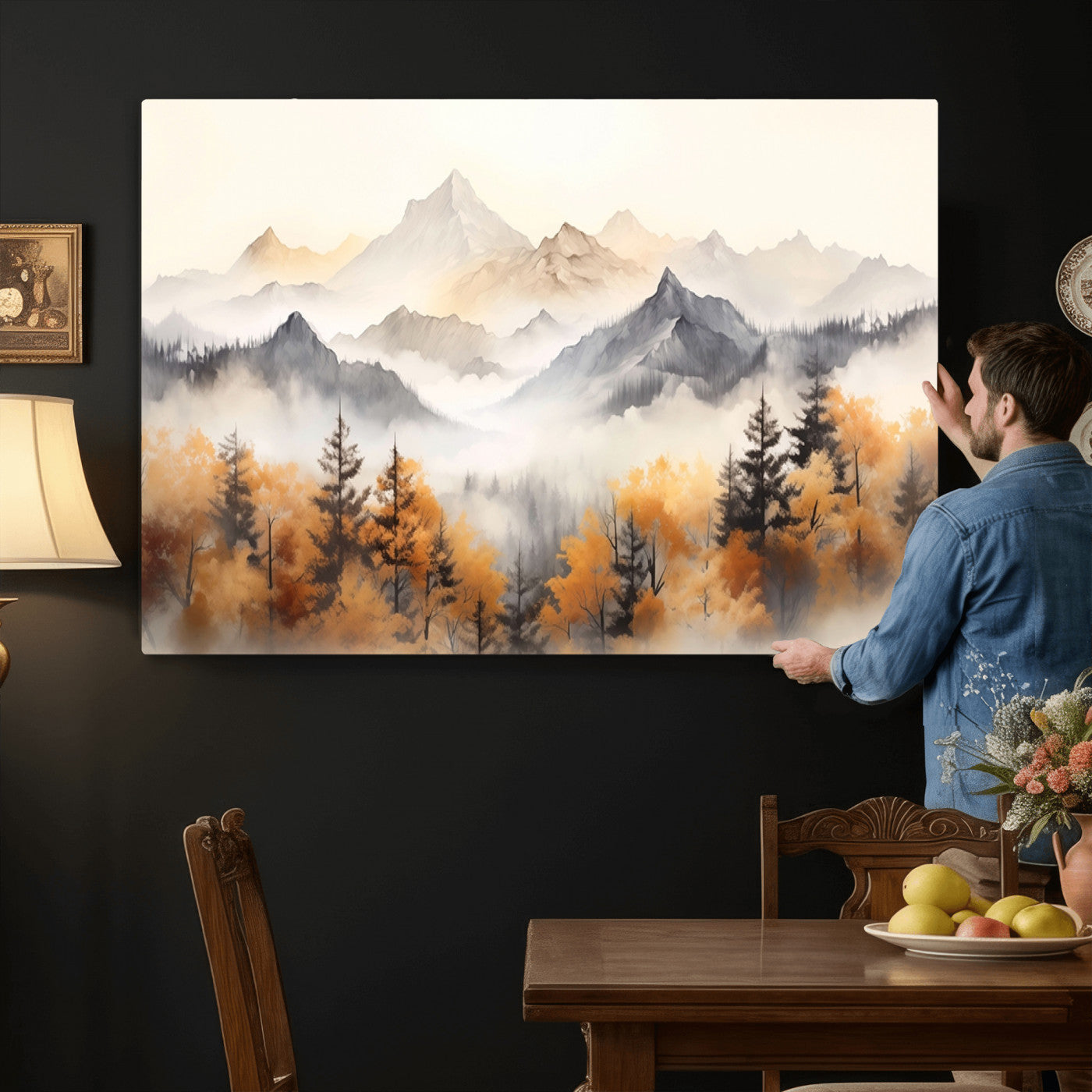 70049-MGV-CV-36X24 - Abstract Mountain Wall Art | Misty Mountain Forest and Mountains Canvas Print for Living Room,